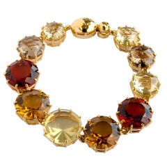 Gold Link Bracelet set with Citrine and Quartz