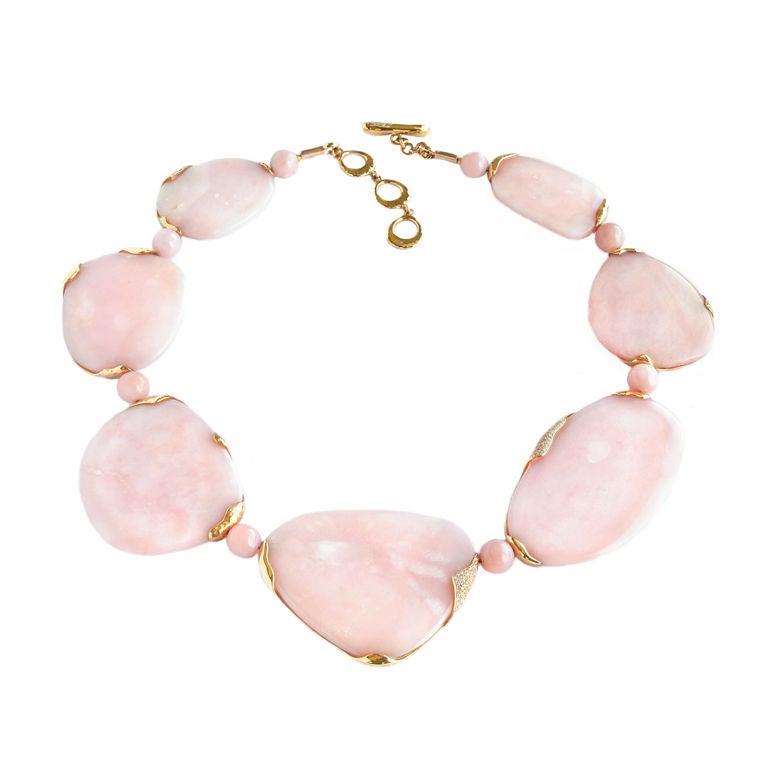 Necklace of Peruvian opal, Pave Diamonds and Gold For Sale