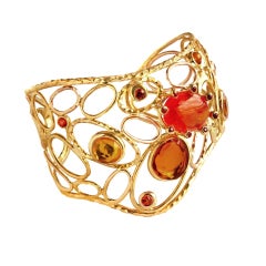 Cuff Bracelet of Gold, Mexican Opal, Citrine and Sapphires