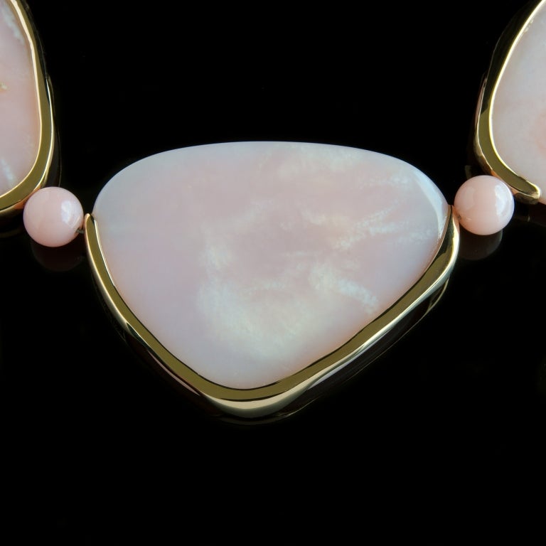 Women's Necklace of Peruvian opal, Pave Diamonds and Gold For Sale