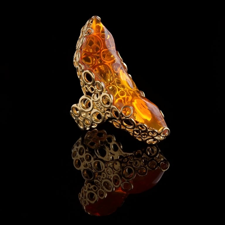 Gold Ring set with a Free-Form Mexican Opal