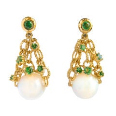 Gold Earrings with Opal Beads and Tsavorite Garnets