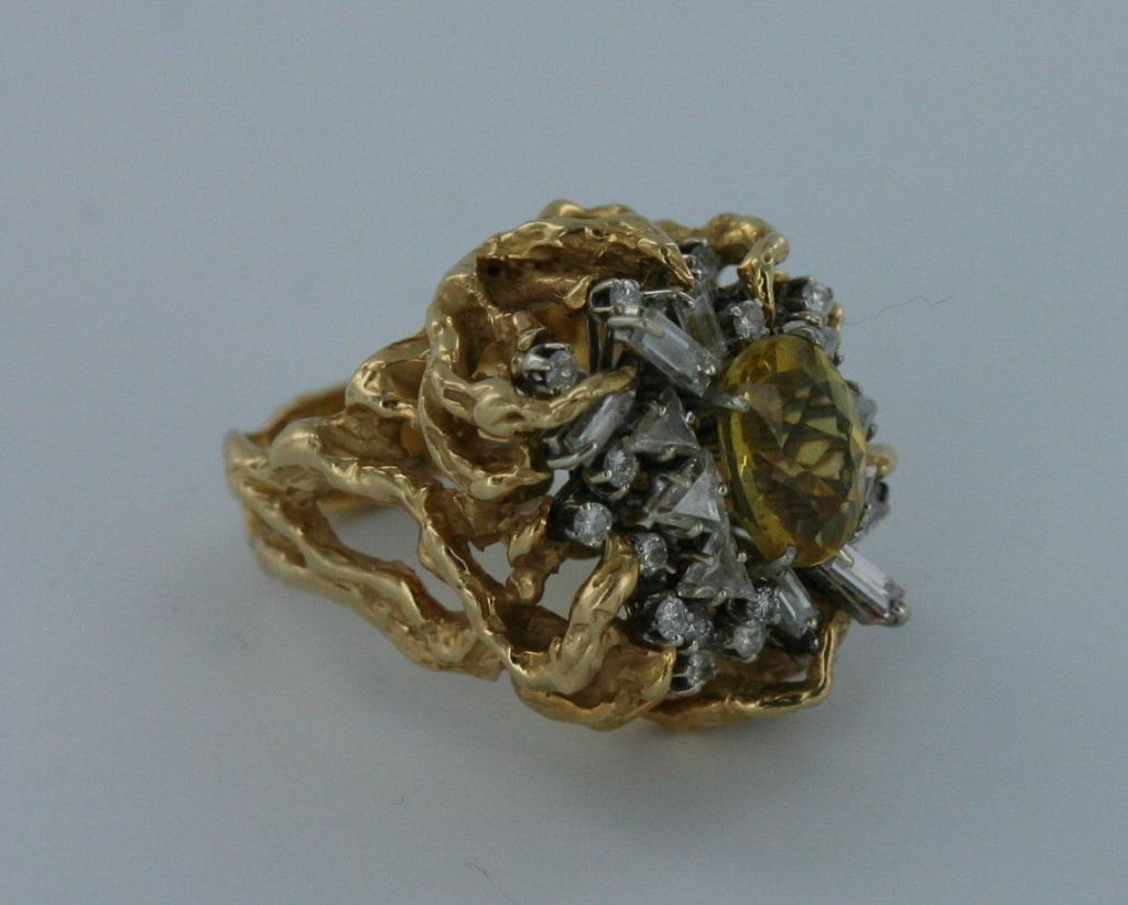 Women's Arthur King ring in 18 karat gold with diamonds & yellow beryl