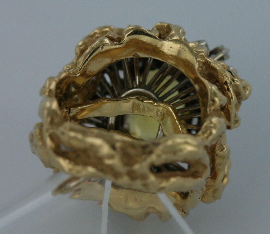 Arthur King ring in 18 karat gold with diamonds and yellow beryl at 1stDibs