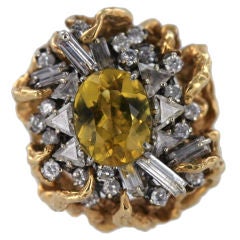 Vintage Arthur King ring in 18 karat gold with diamonds & yellow beryl
