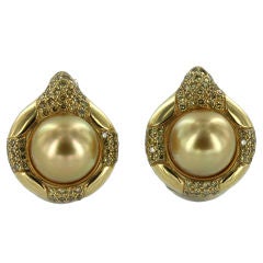 L. Seegers gold, goldened pearl & yellow diamond earrings