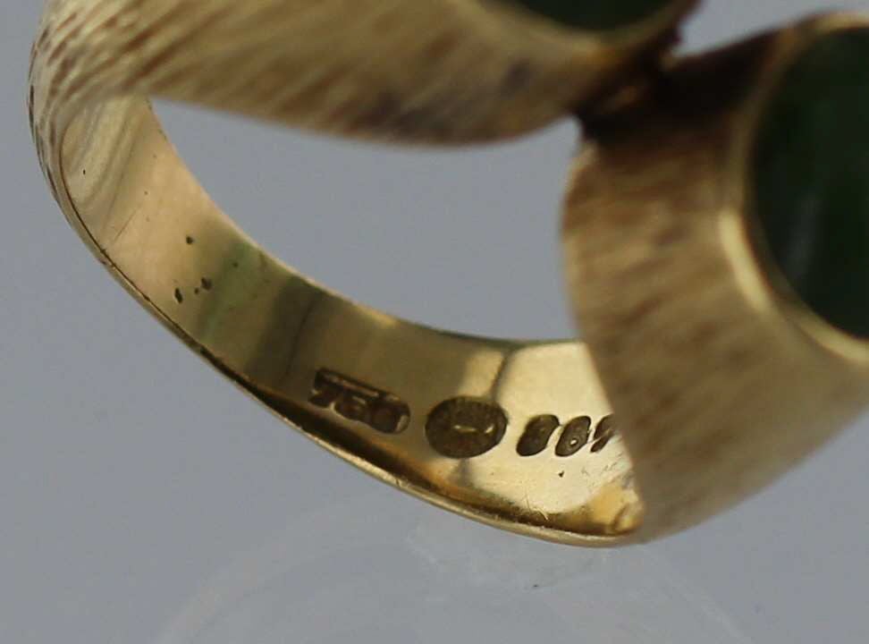 Women's or Men's Danish Modern  Georg Jensen Gold and Jade Ring