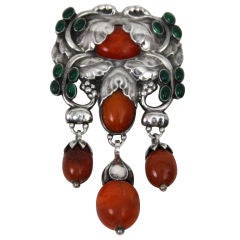 Georg Jensen Master Brooch no. 96 with amber and green agate