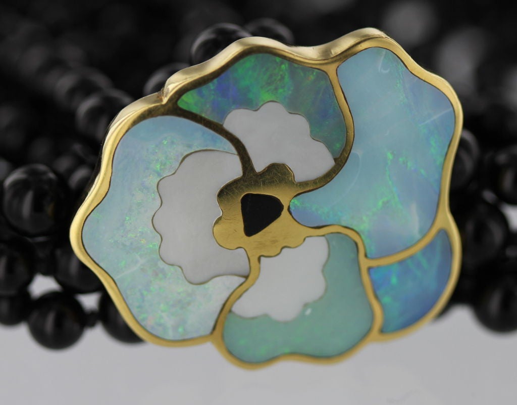 TIFFANY & CO. Onyx, Gold, Opal, Mother of Pearl Pansy Necklace
