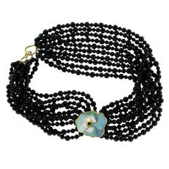TIFFANY & CO. Onyx, Gold, Opal, Mother of Pearl Pansy Necklace