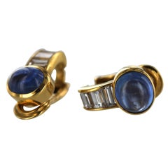 BULGARI  Cabachon Sapphire and Diamond Earrings