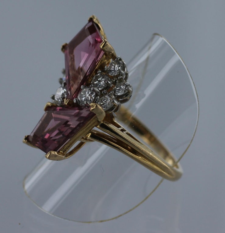 Contemporary Oscar Heyman Pink Tourmaline Diamond gold platinum Ring For Sale