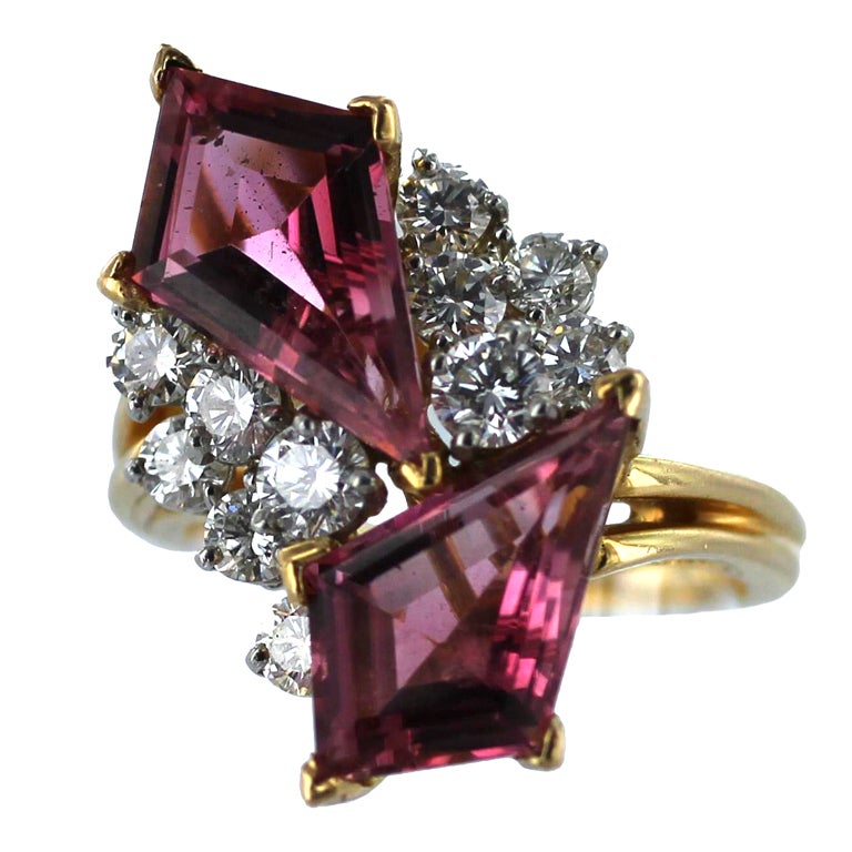 Oscar Heyman Pink Tourmaline Diamond gold platinum Ring For Sale