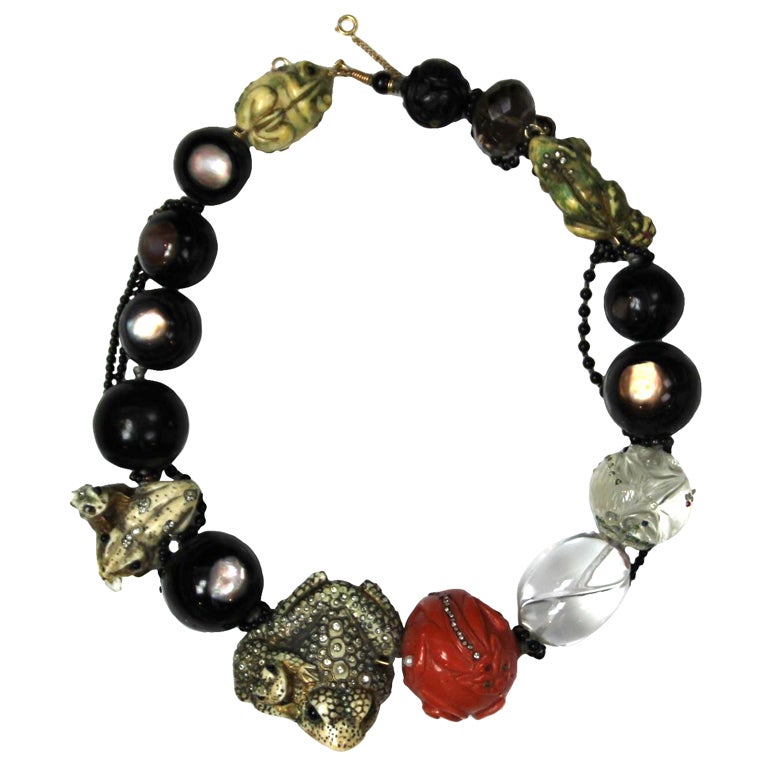 CONSTANCE ABERNATHY Carved Hardstone and Bone Netsuke Necklace at 1stDibs