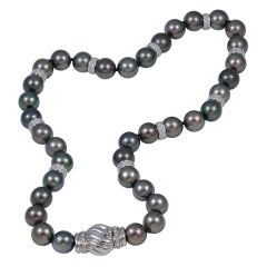 Black Pearl Necklace With Diamond Rondels
