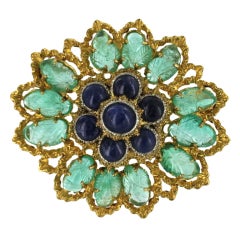 M. Buccellati Sapphire Emerald Brooch