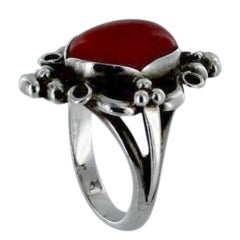 GEORG JENSEN Sterling Silver and Coral Ring No. 13