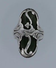 Vintage GEORG JENSEN Sterling Silver and Jade Ring No. 18