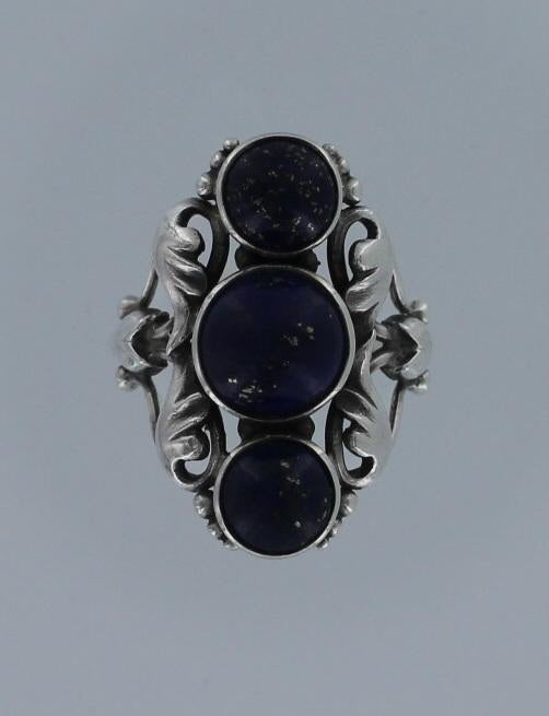 GEORG JENSEN Sterling Silver and Lapis Ring No. 35.  Bears impressed company marks for Georg Jensen, Denmark circa 1920's and is in excellent condition. Size 6.75 (Note: can be re-sized).