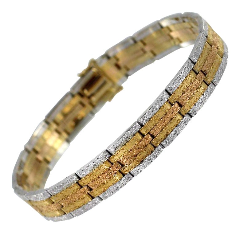 BUCCELLATI Tri-Color Gold Bracelet For Sale