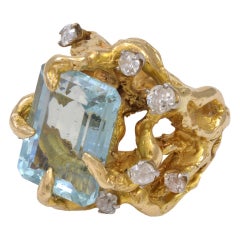 Arthur King  Diamonds and Aquamarine Gold Ring