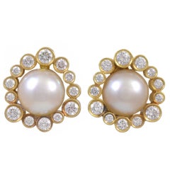 GEORG JENSEN Diamond and Pearl Gold Earrings