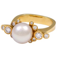 GEORG JENSEN Diamond and Pearl Gold Ring No. 63