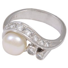 GEORG JENSEN Diamond and Pearl White Gold Ring