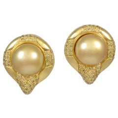 L.Seegers Golden Pearl Yellow Diamond Gold Stud Earrings