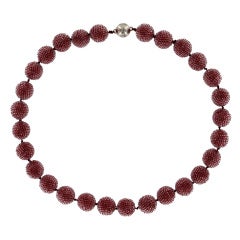 Wiener Werkstatte Raspberry Glass Beaded Ball Necklace