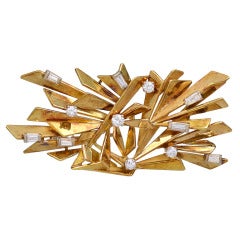 Alfred Karram Jr. Modernist Diamond gold Brooch