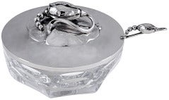 Georg Jensen Silver and Crystal Jam Jar and spoon No. 2A