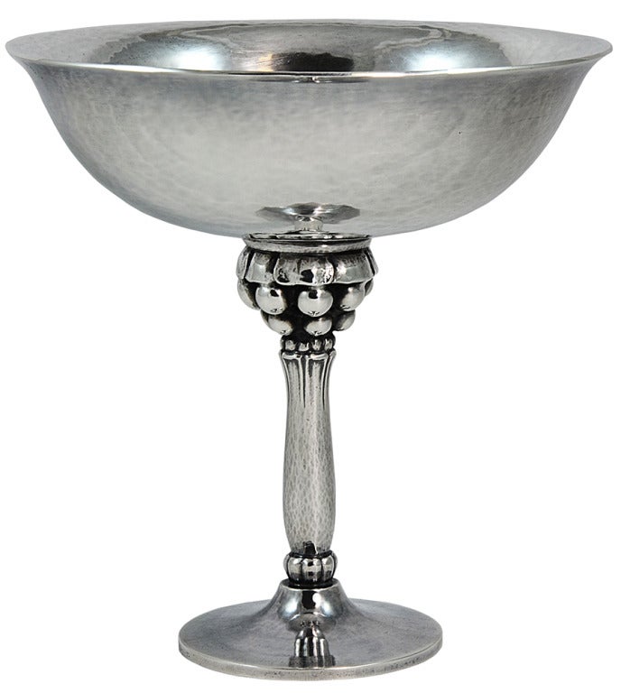 Set of six Georg Jensen sterling silver pedestal sherbet or champagne cups no. 478B.  These coupes were designed by Harald Nielsen in 1927.  Each stands 4 1/2