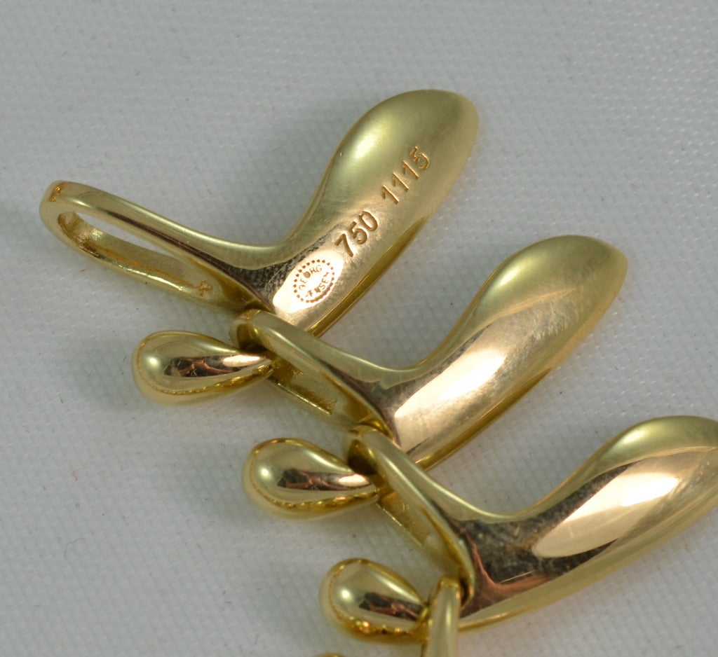 Georg Jensen 18 kt gold necklace no. 1115 designed by Bent Gabreilsen. approximately inches long.  Illustrated in several books on mid-century Danish design. This necklace is in excellent condition. With impressed company marks.