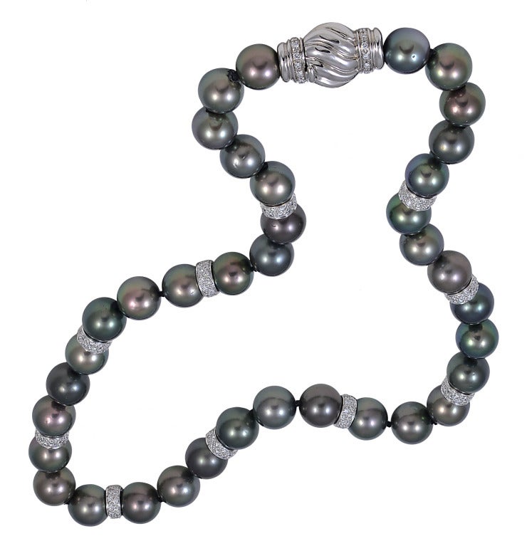 Black South Sea Pearl Necklace with Diamonds For Sale
