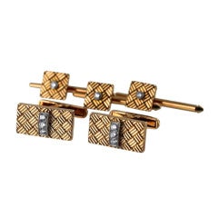 Cartier Diamond Gold Cufflink and Stud Set