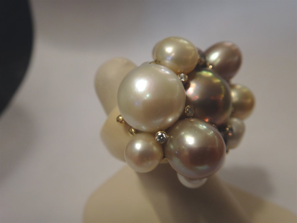 Pearl Diamond Bakelite "Rainbow Bubble" Ring