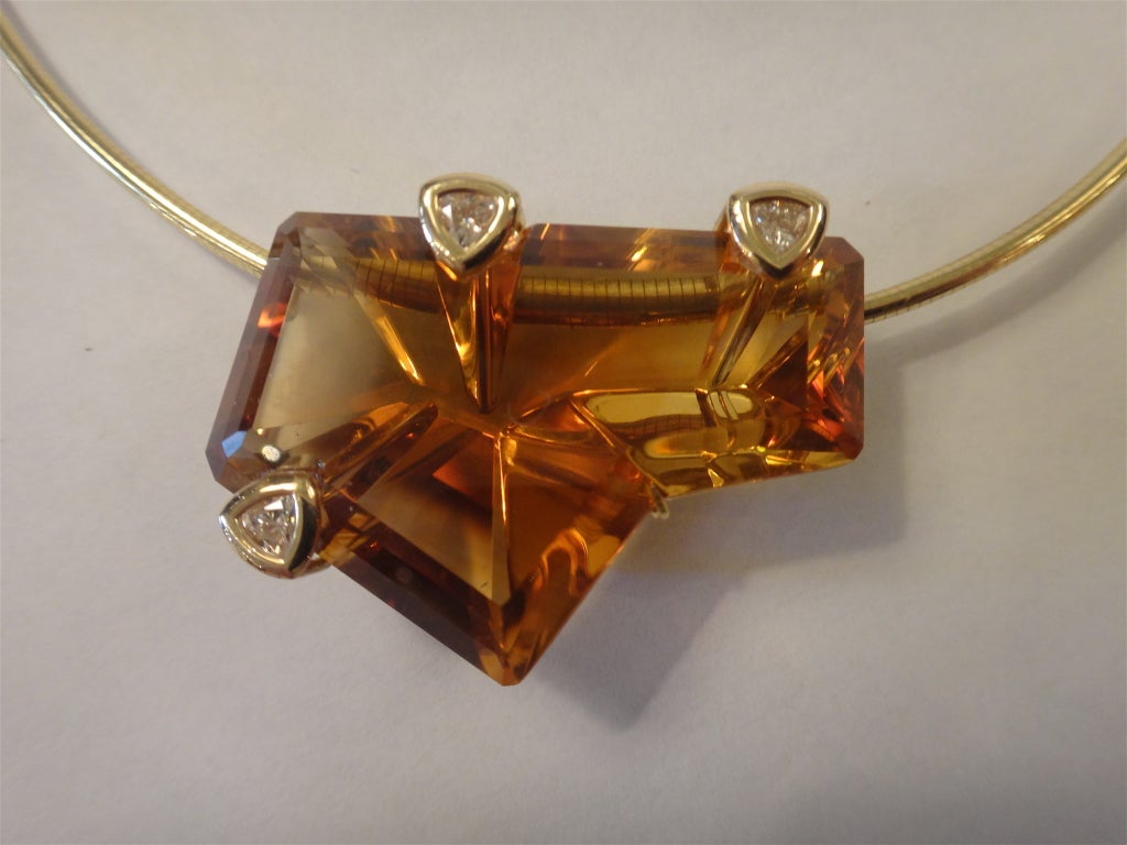 Fantasy Cut CitrineTrillion Cut Diamond Pendant