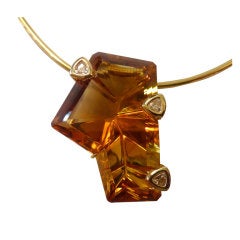 Fantasy Cut CitrineTrillion Cut Diamond Pendant