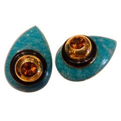 Amazonite Zircon Black Onyx Earrings