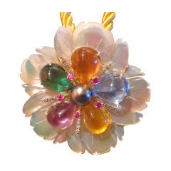 Mother-of-Pearl Gemstone Pink Sapphire Diamond Flower Pendant