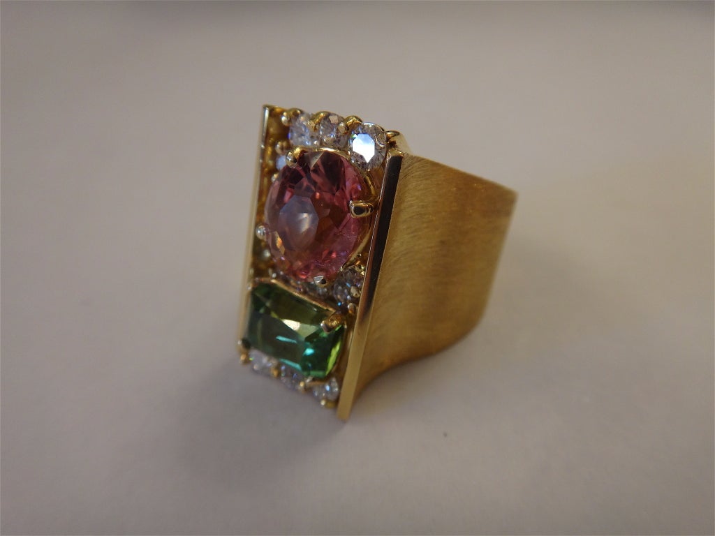 Pala Pink and Green Tourmaline  Diamond Ring