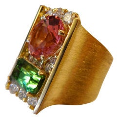 Pala Pink and Green Tourmaline  Diamond Ring