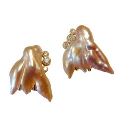 Pink Angel Wing Pearl Diamond Earrings