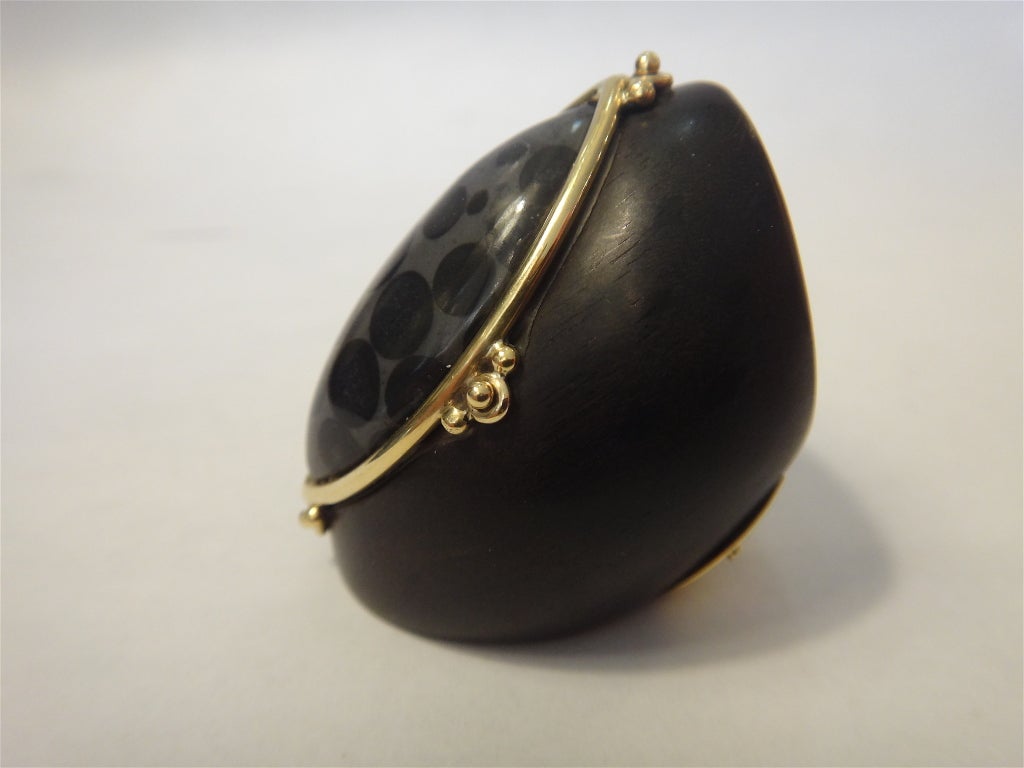 African Spotted Coral Ebony Gold Ring