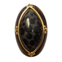 African Spotted Coral Ebony Gold Ring
