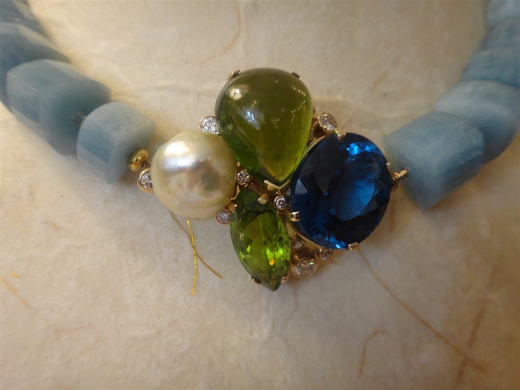 Tourmaline Peridot Blue Topaz Pearl Diamond 'Confetti' Necklace