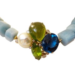 Tourmaline Peridot Blue Topaz Pearl Diamond 'Confetti' Necklace