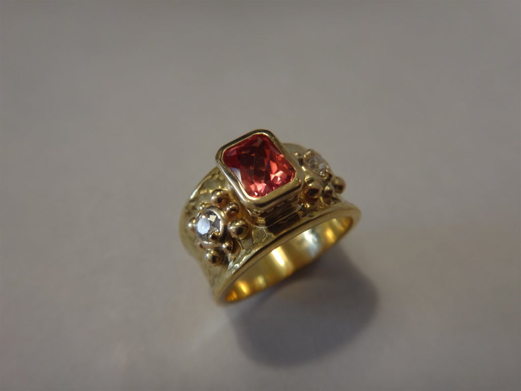 Padparacha Sapphire Diamond Gold Band