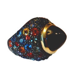 Cabochon Black Spinel Colored Sapphire Dome Ring
